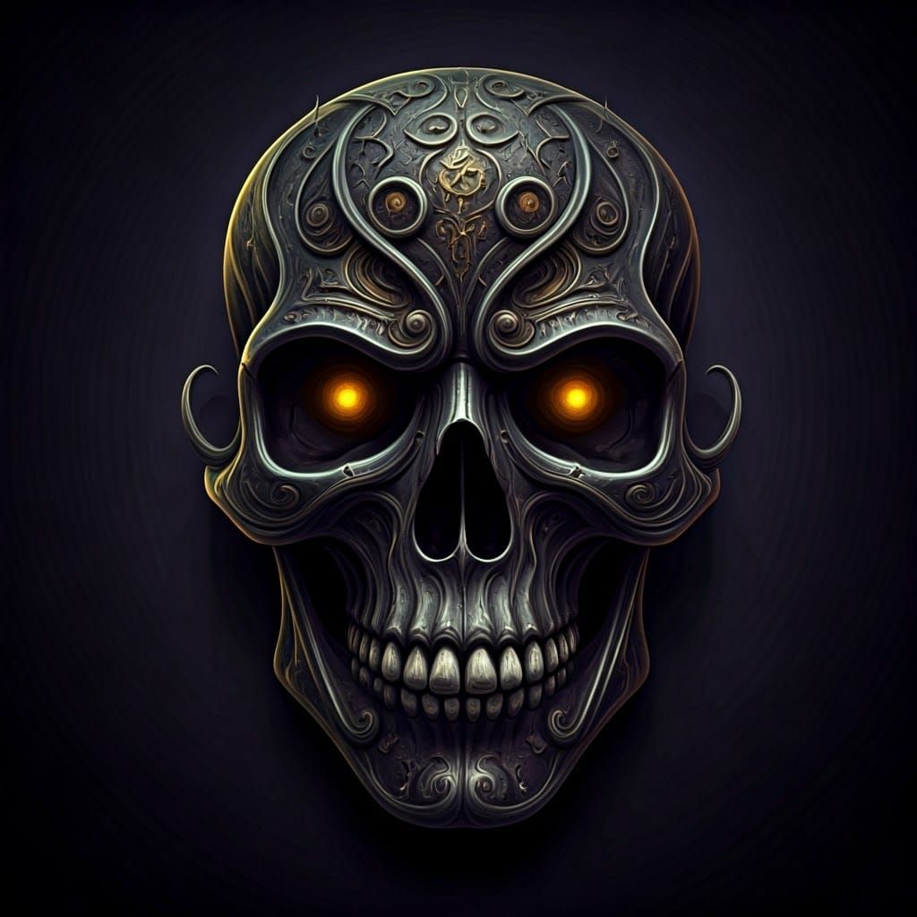 Dark Fantasy Skull Ornament in Art Nouveau Style