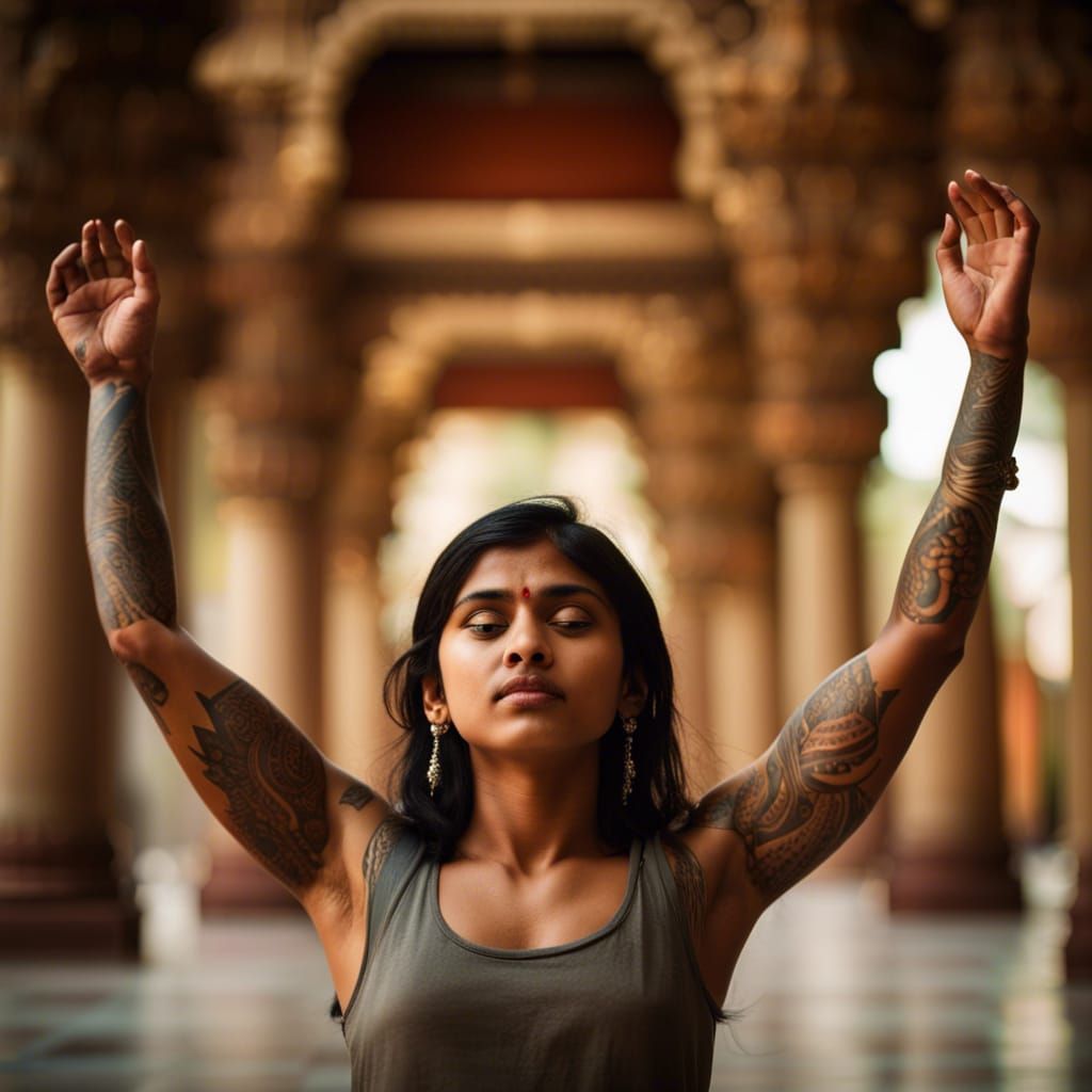Tattooed Girl in Temple: Professional Photography