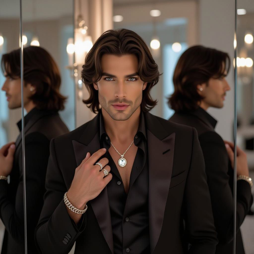 Ethereal Androgynous Man Gazing Into Mirror