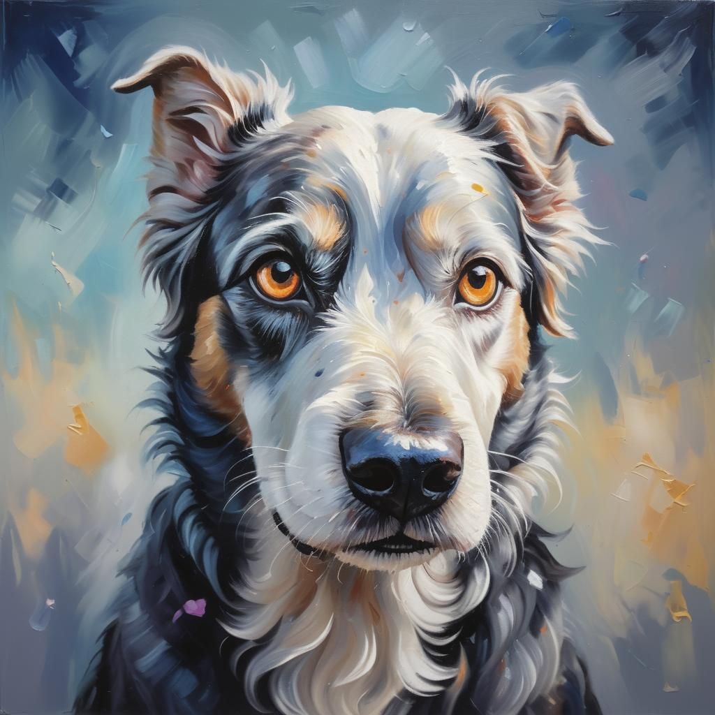 Happy Dog Portrait in Expressionist Impasto Style