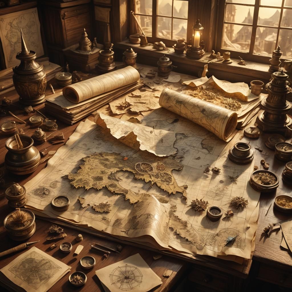 Fantasy Maps and Quills in Golden Light