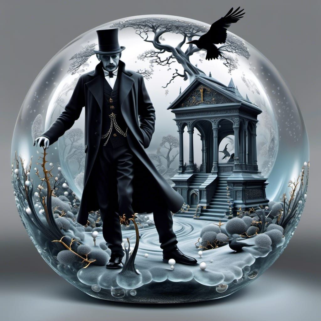 Snow Globe Cemetery Scene in Abstract Vector Style