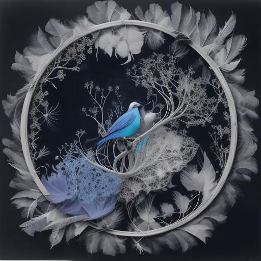 Surreal Blue Bird Photogram in Dreamscape Style