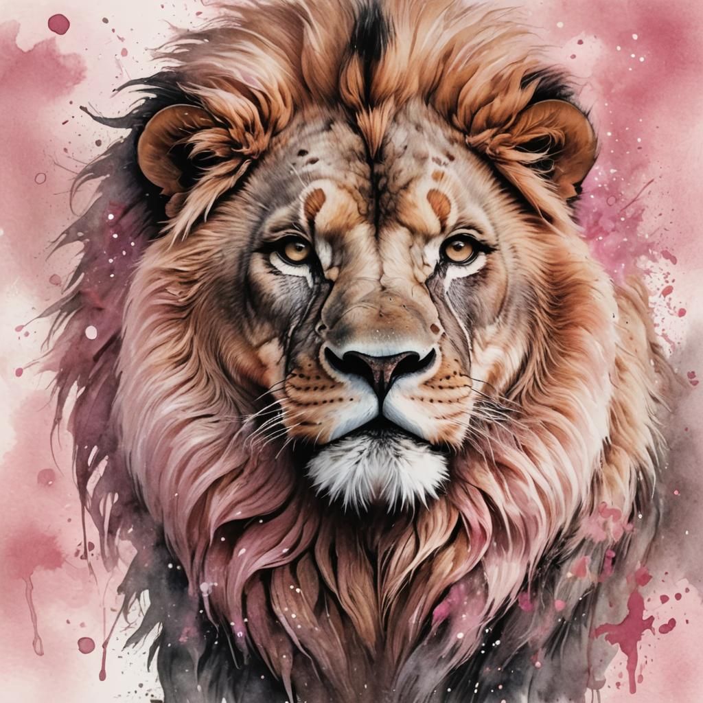 Majestic Lion with Romantic Pink Light Splotches