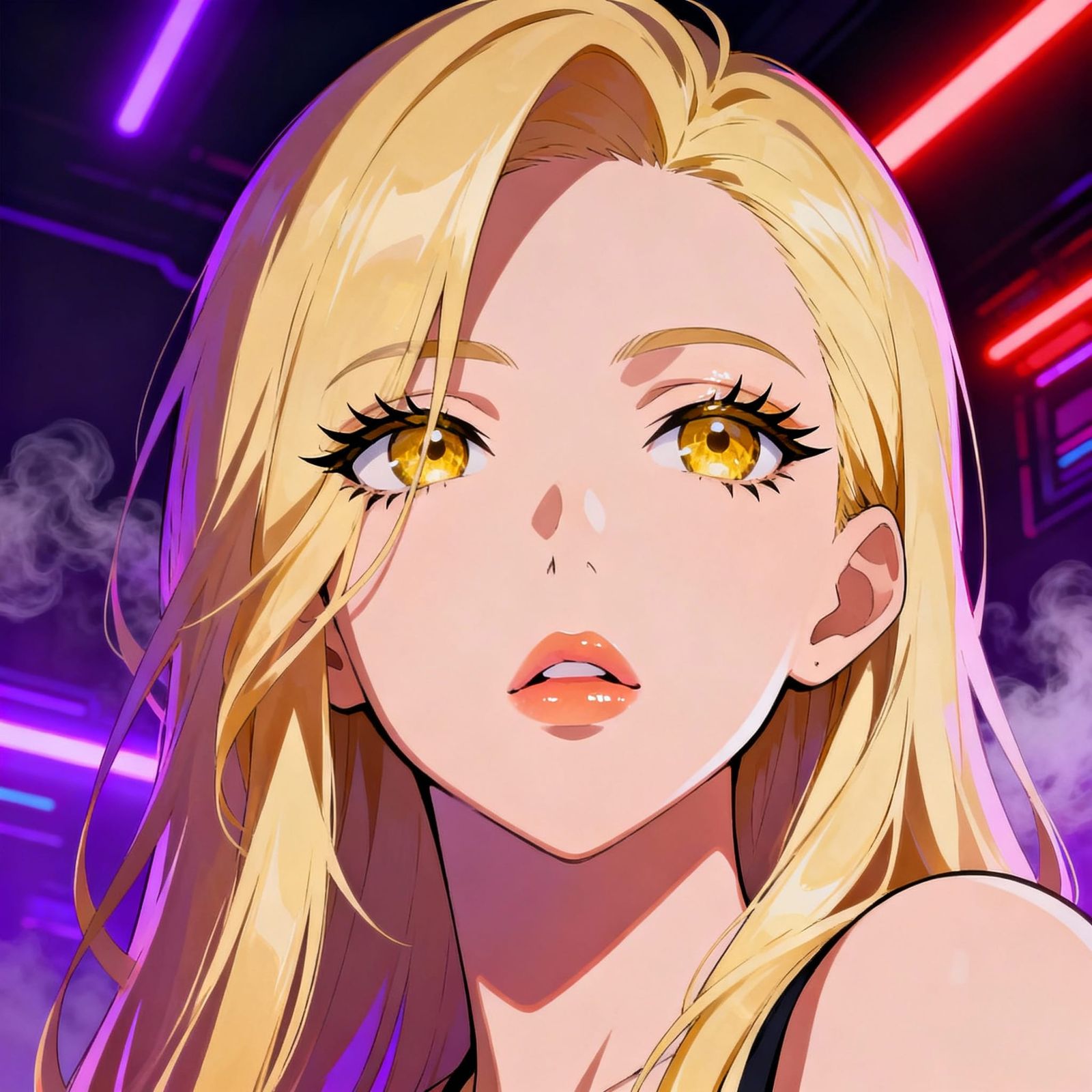 Cyberpunk Manhwa Portrait of Elegant Blonde Woman