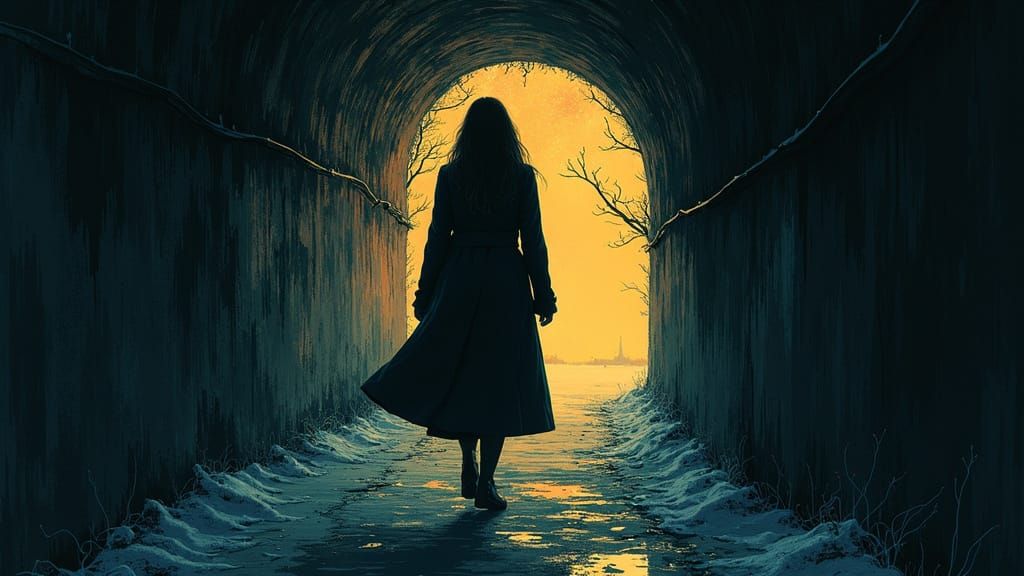 Mysterious Tunnel: Woman in Hugo Pratt Style