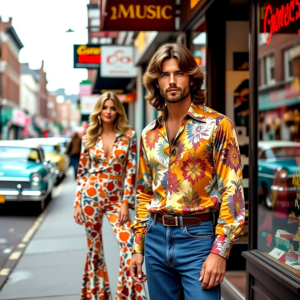 1970s Street Scene with Retro Fashion