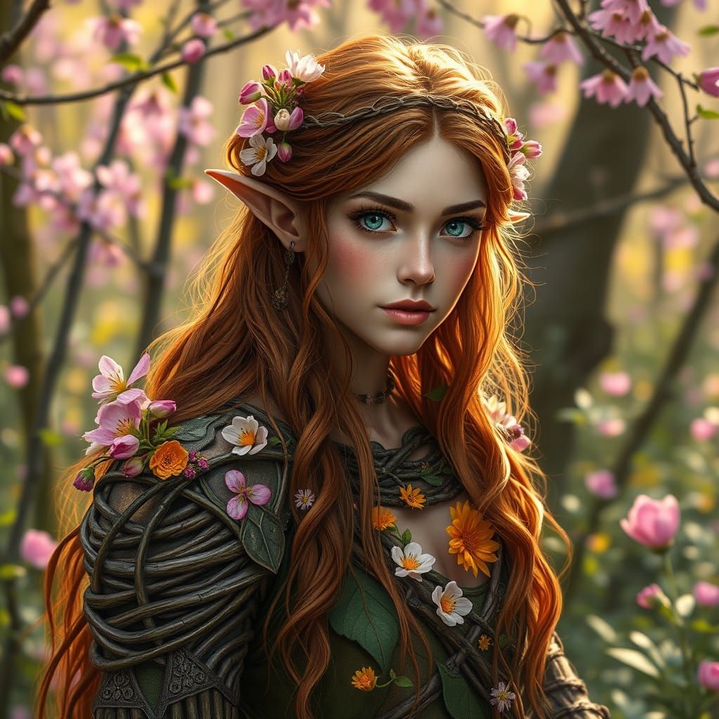 Elven Druidess in Whimsical Woodland Armor