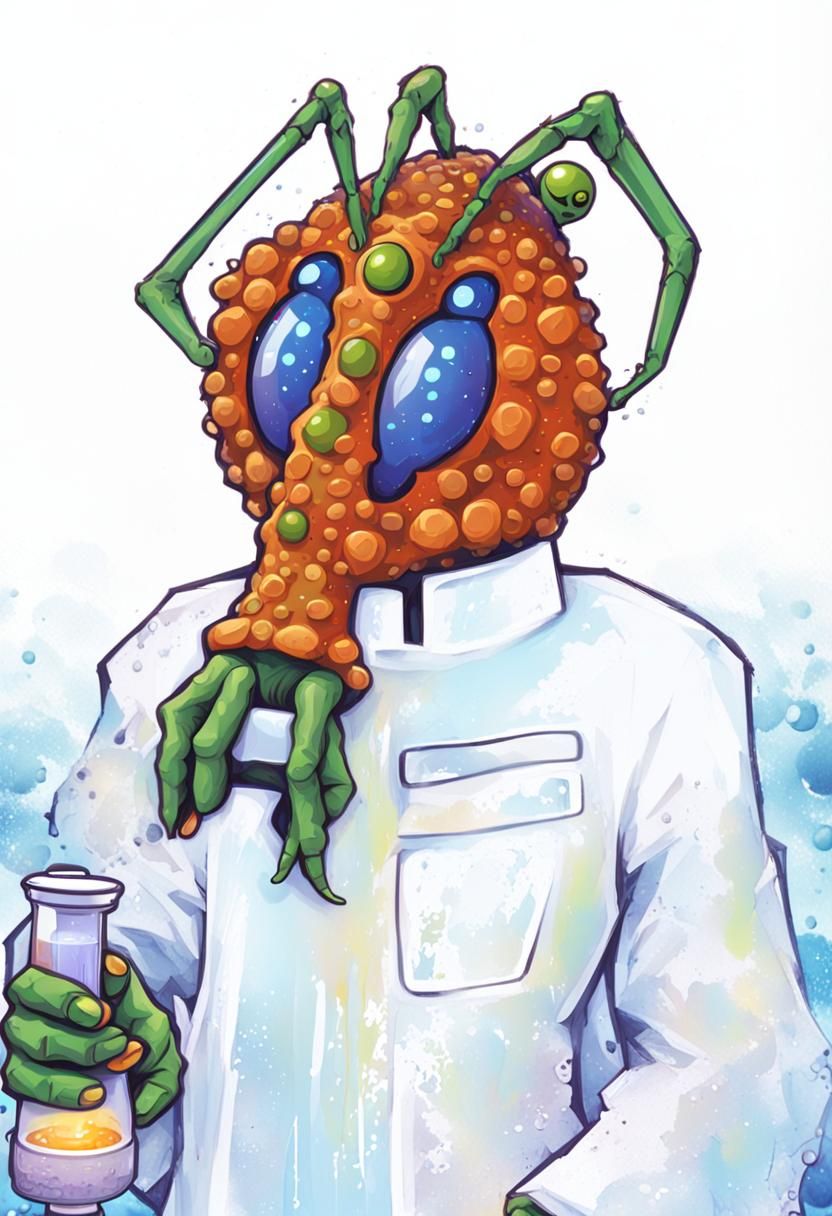 Retro Sci-Fi Alien Professor in Neon