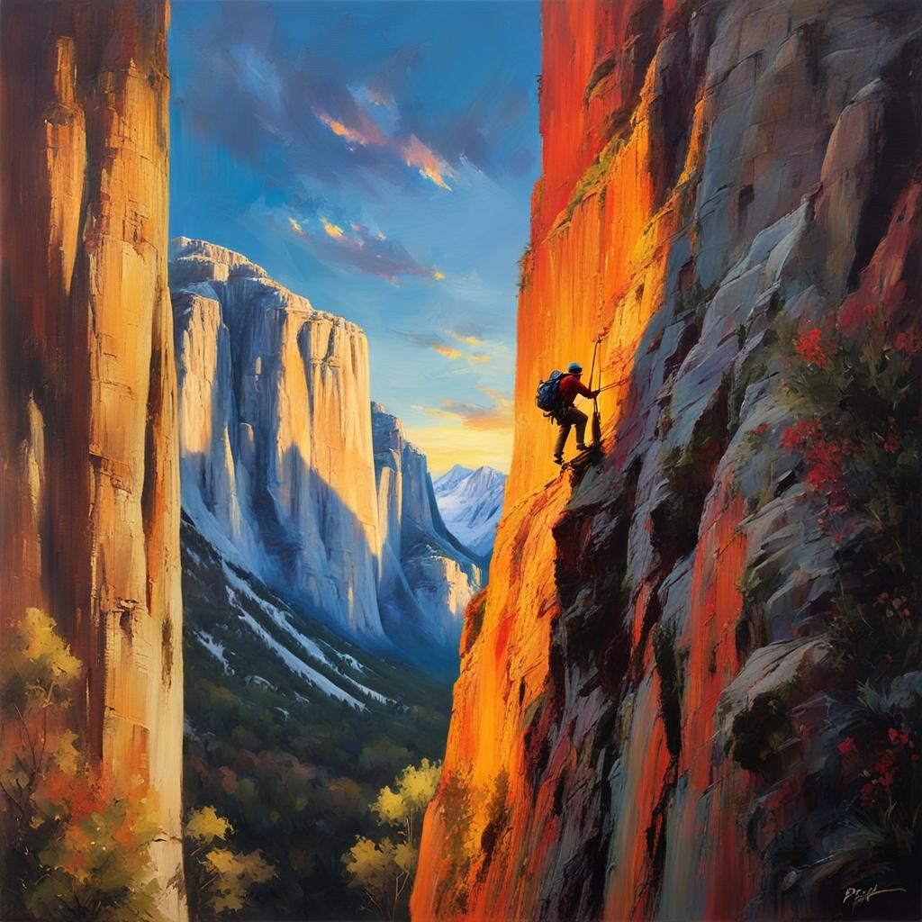 Climber on El Capitan: Oil Painting with Rich Textures