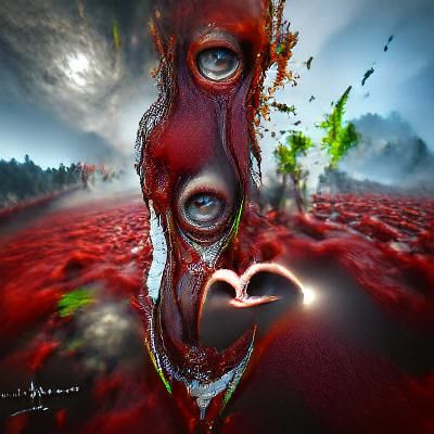 Surreal Zombie Heart in Mixed Media Abstract