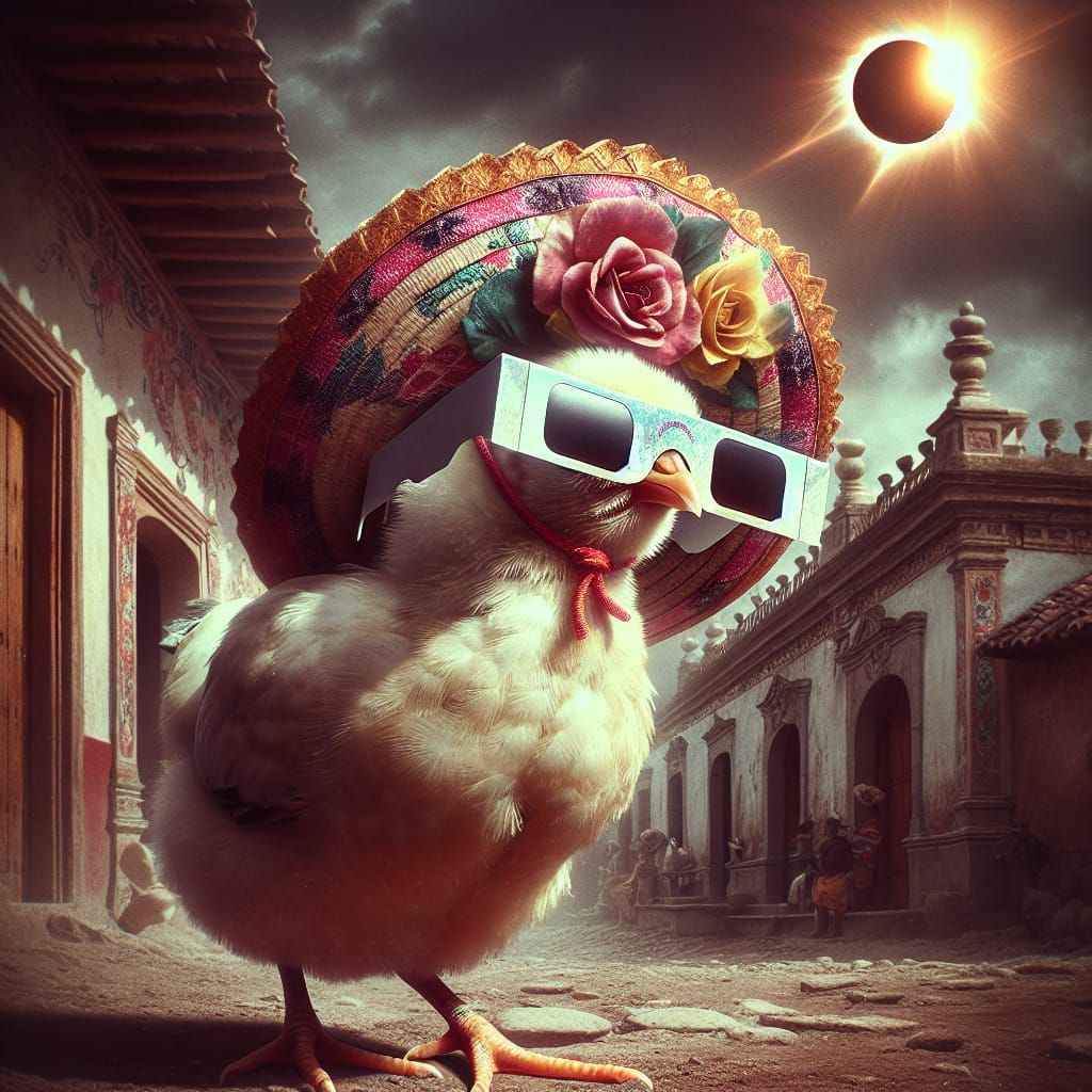 Chick Observes Solar Eclipse in Matte Painting Style
