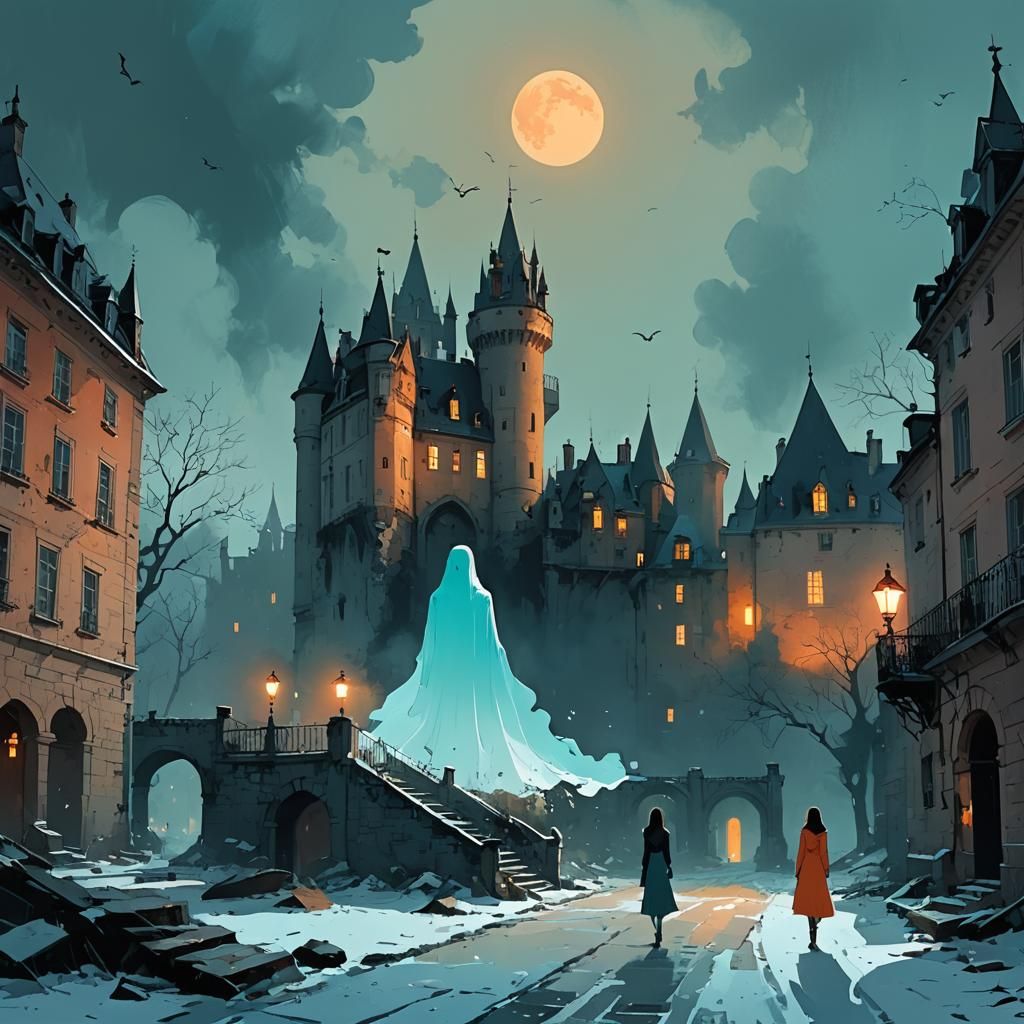 Woman Confronts Ghost in Bioluminescent Landscape