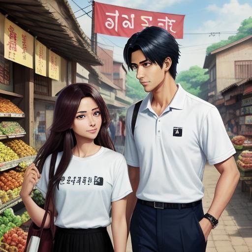 Romantic Anime Couple in Indian Market