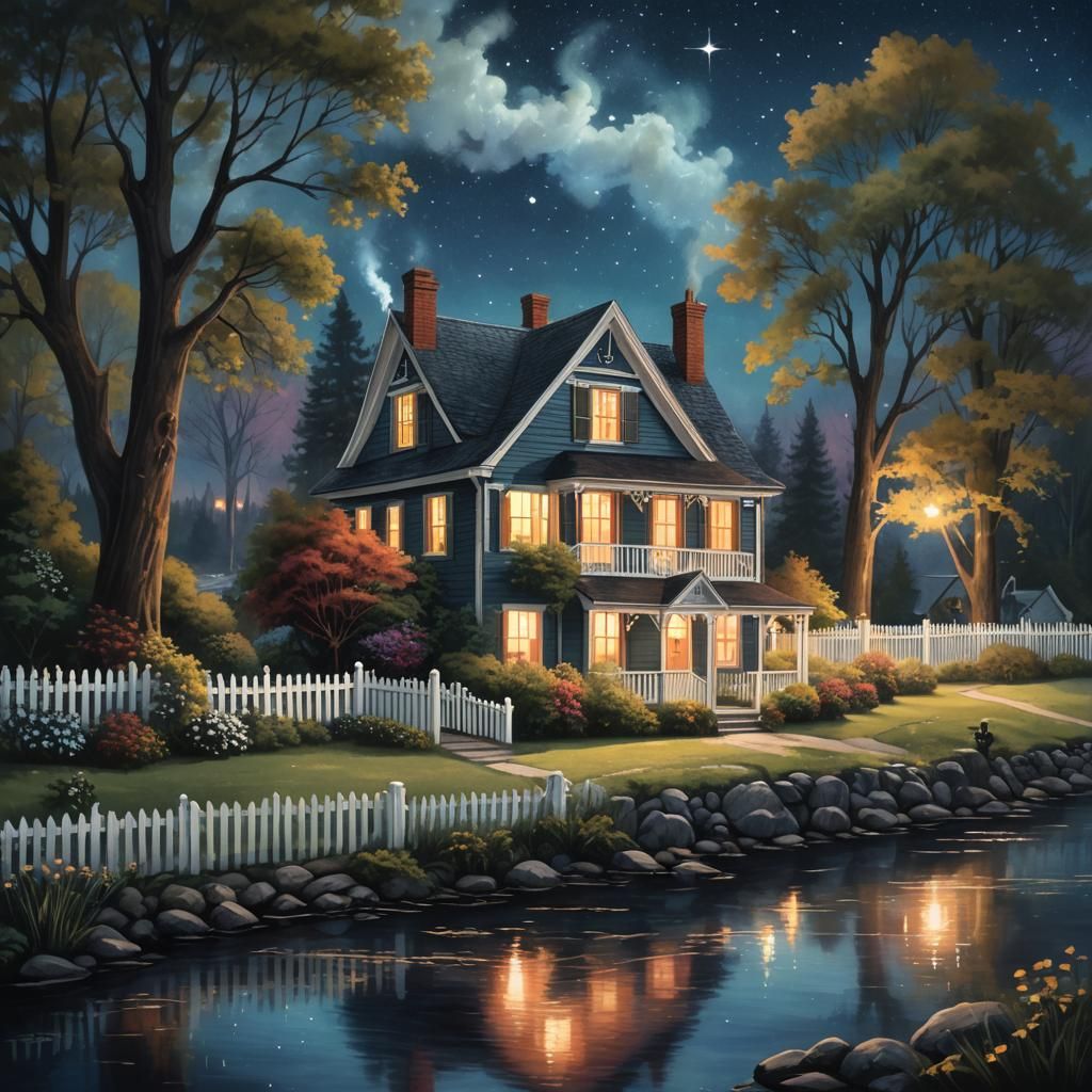 Fantastical Cottage Scene at Dusk: Digital Matte Painting
