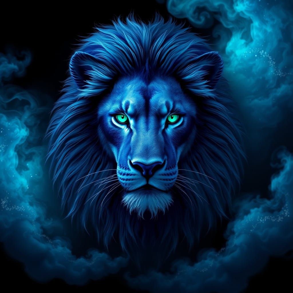 Regal Sapphire Lion in Ethereal Splendor