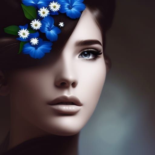 Fantasy Girl Portrait with Flowers, Poster Art