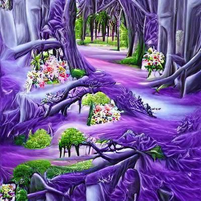 Enchanted Forest: Detailed Painting of Purple Flowers