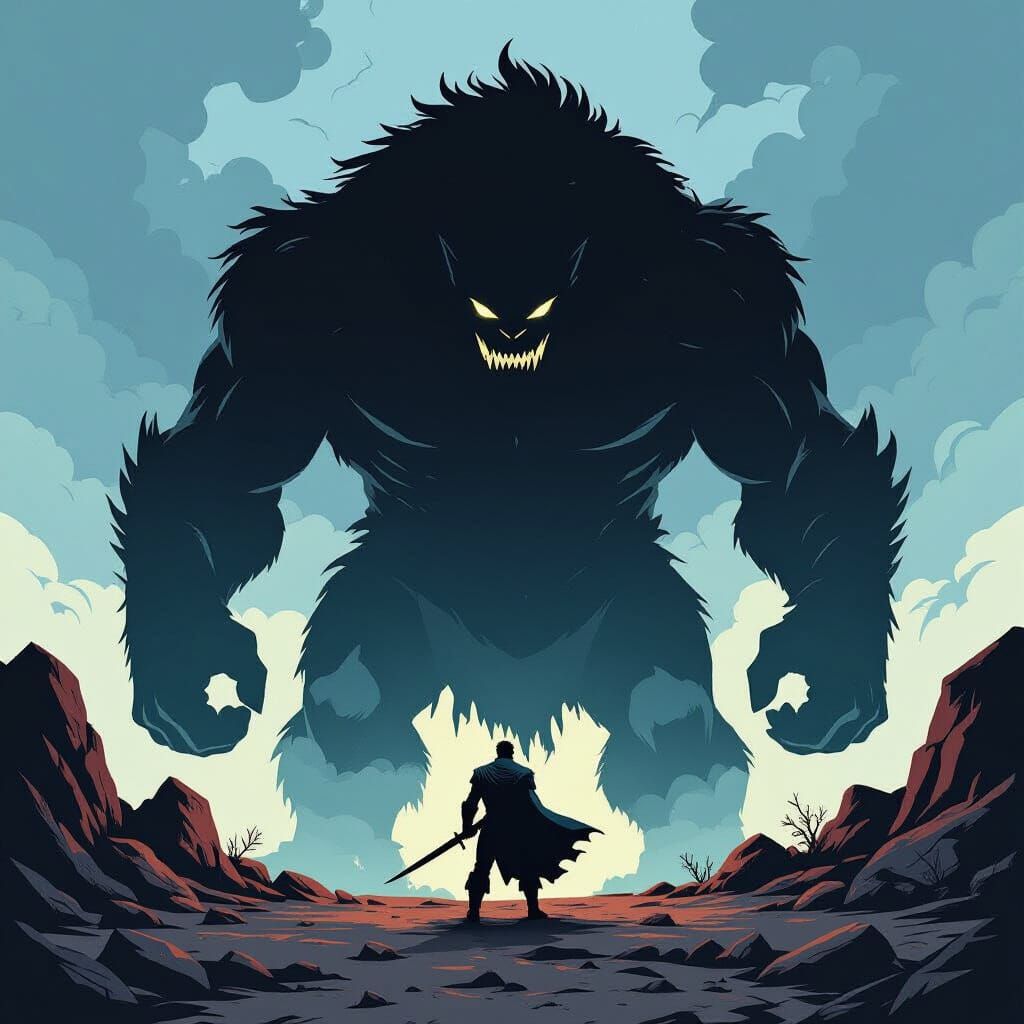 Warrior Versus Beast in Classic Comic Book Style
