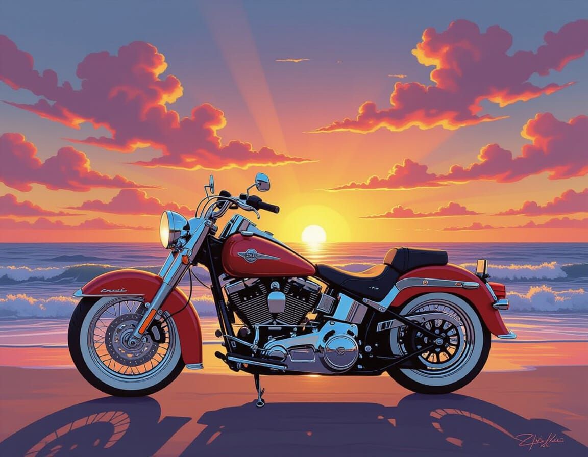 Sunset Motorcycle Tank: 80s Airbrush Art