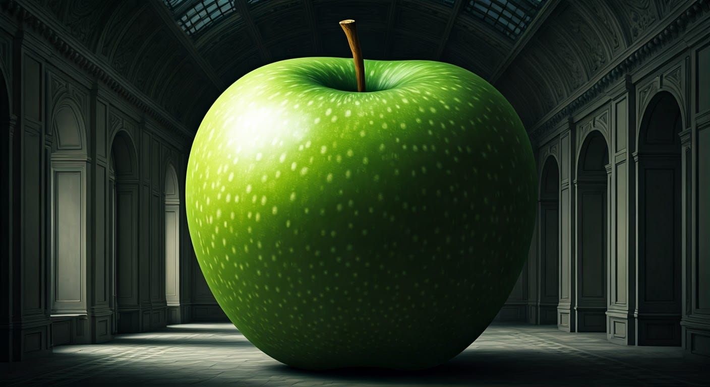 Surrealist Masterpiece: A Colossal Green Apple in a Luxuriou...