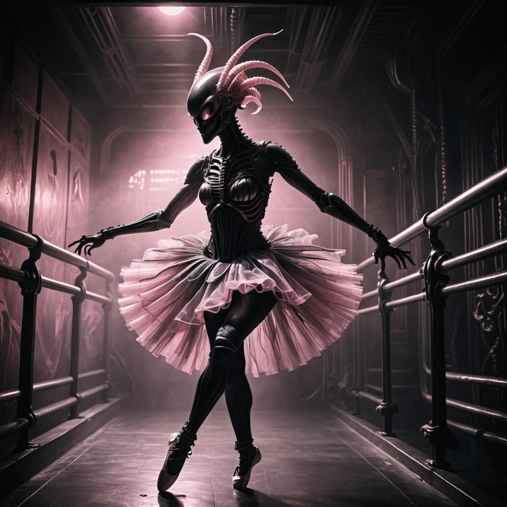 Xenomorph Ballerina in Pink Tutu, Dark Lighting