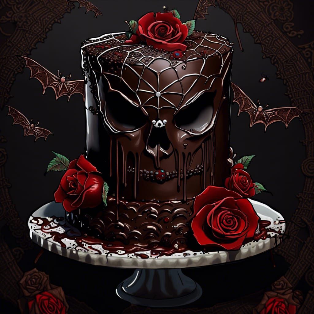 Dark Chocolate Cake with Gothic Skull Decoration