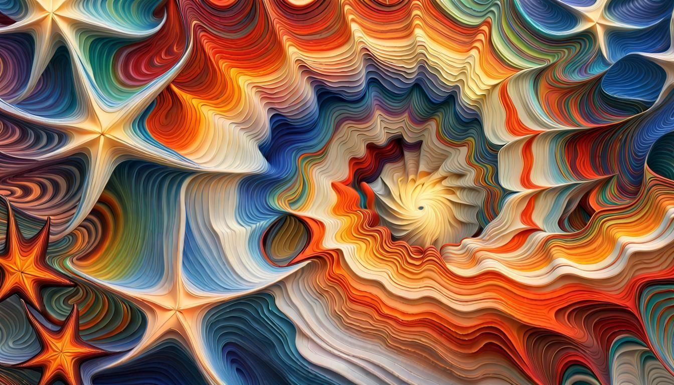 Cosmic Maelstrom: Whirly Wavy-Stars in Vibrant Opalescent Co...