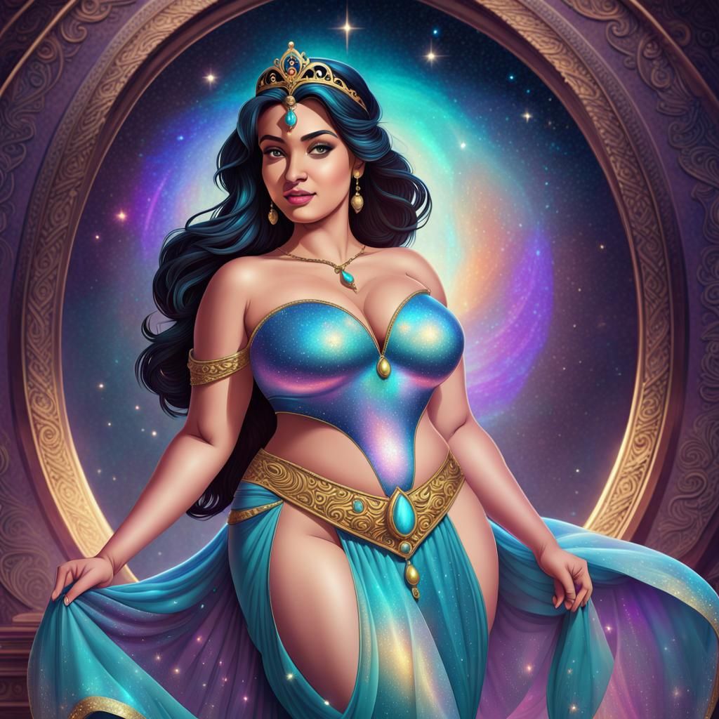 Curvy Princess Jasmine: Holographic Astral Illustration