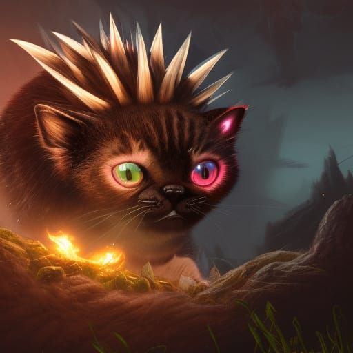 Feline-Porcupine Chimera in Detailed Matte Painting