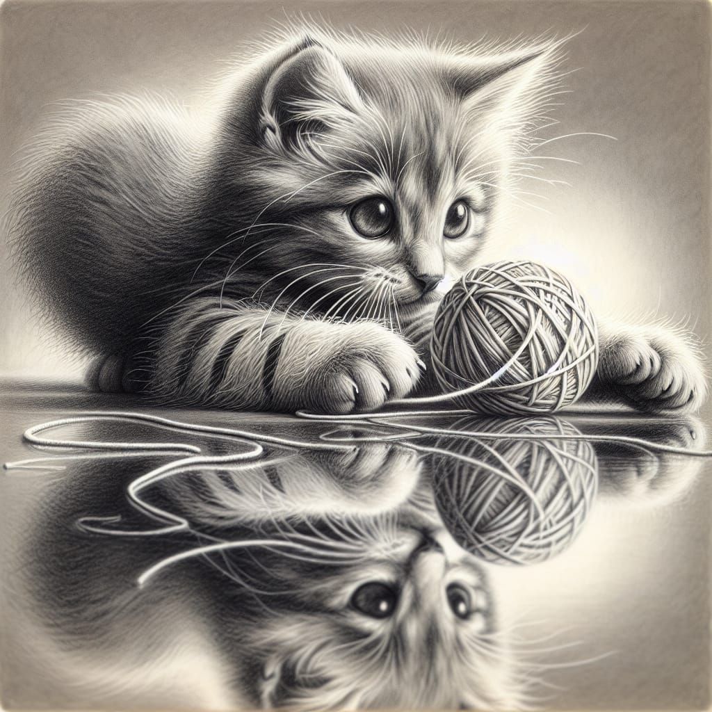 Kitten Playing: A Hyperrealistic Pencil Sketch