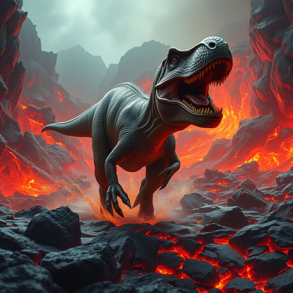 T-Rex in Prehistoric Lava Flow: Digital Matte Painting