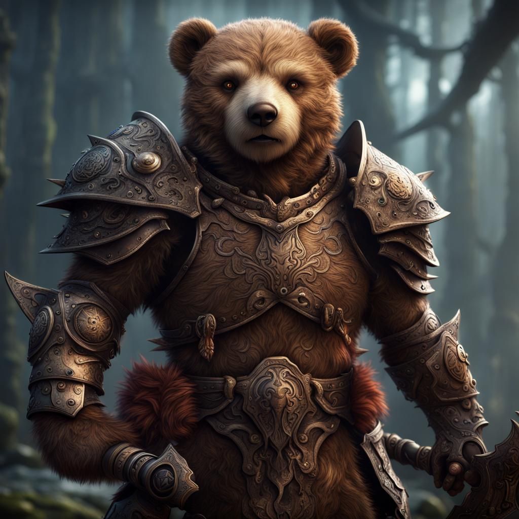 Teddy Bear Warrior in Detailed Matte Painting