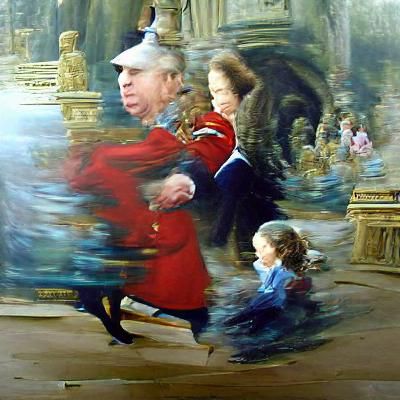 Prince Andrew and Queen Elizabeth in Oil Painting