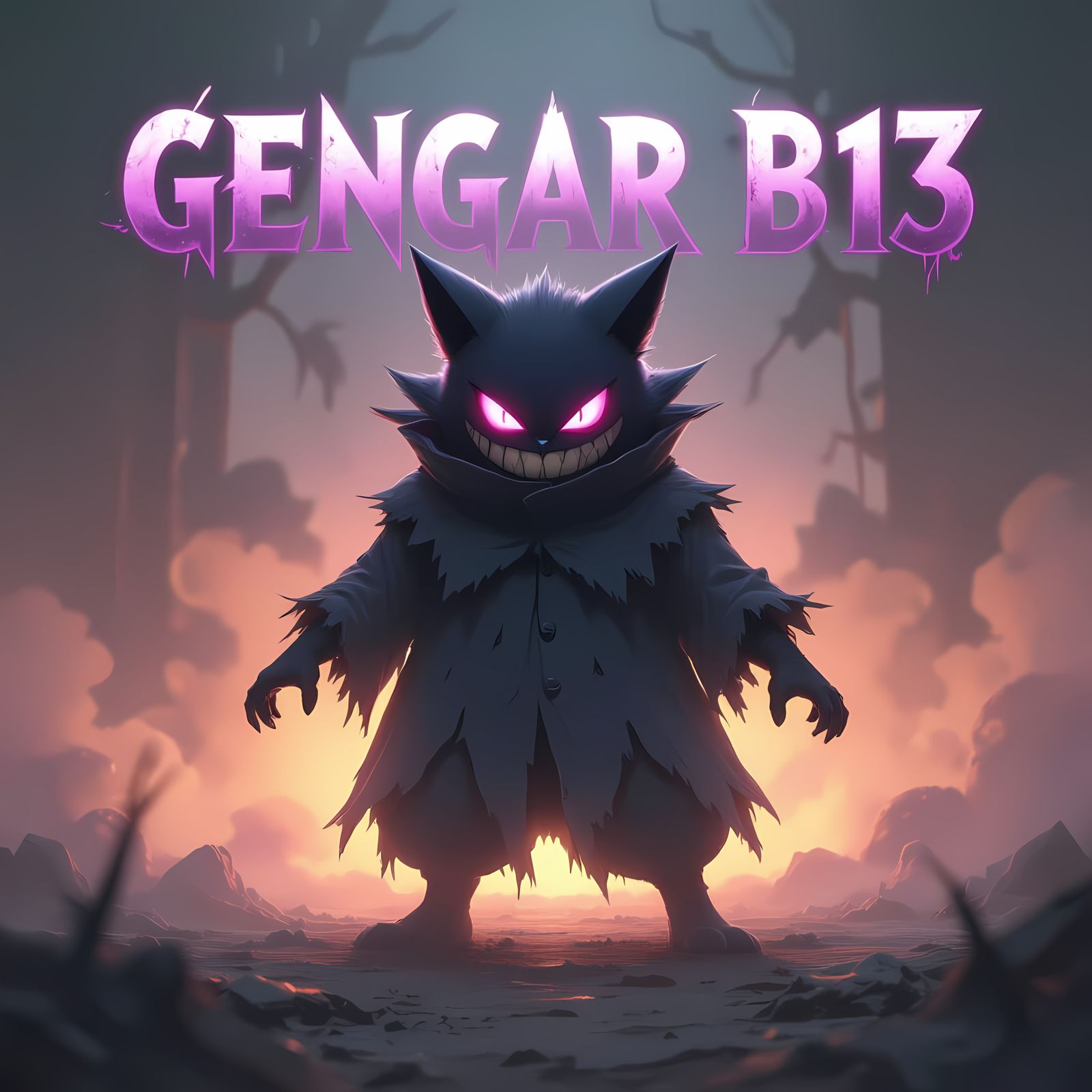 Gengar in Dark Fantasy Style with Glowing Aura