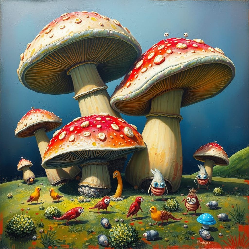 Surrealistic Landscape of Giants and Minuscules, in Gouache ...