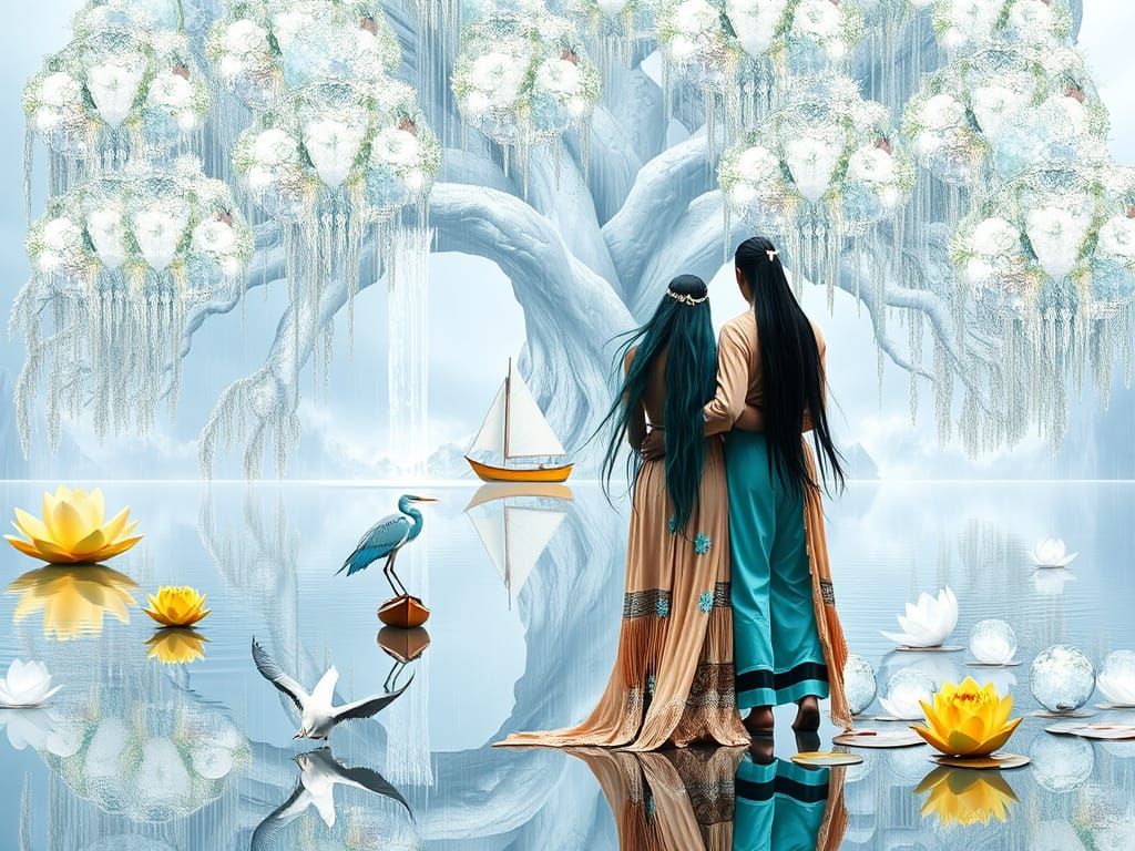 Native American Couple by a Crystal Lake