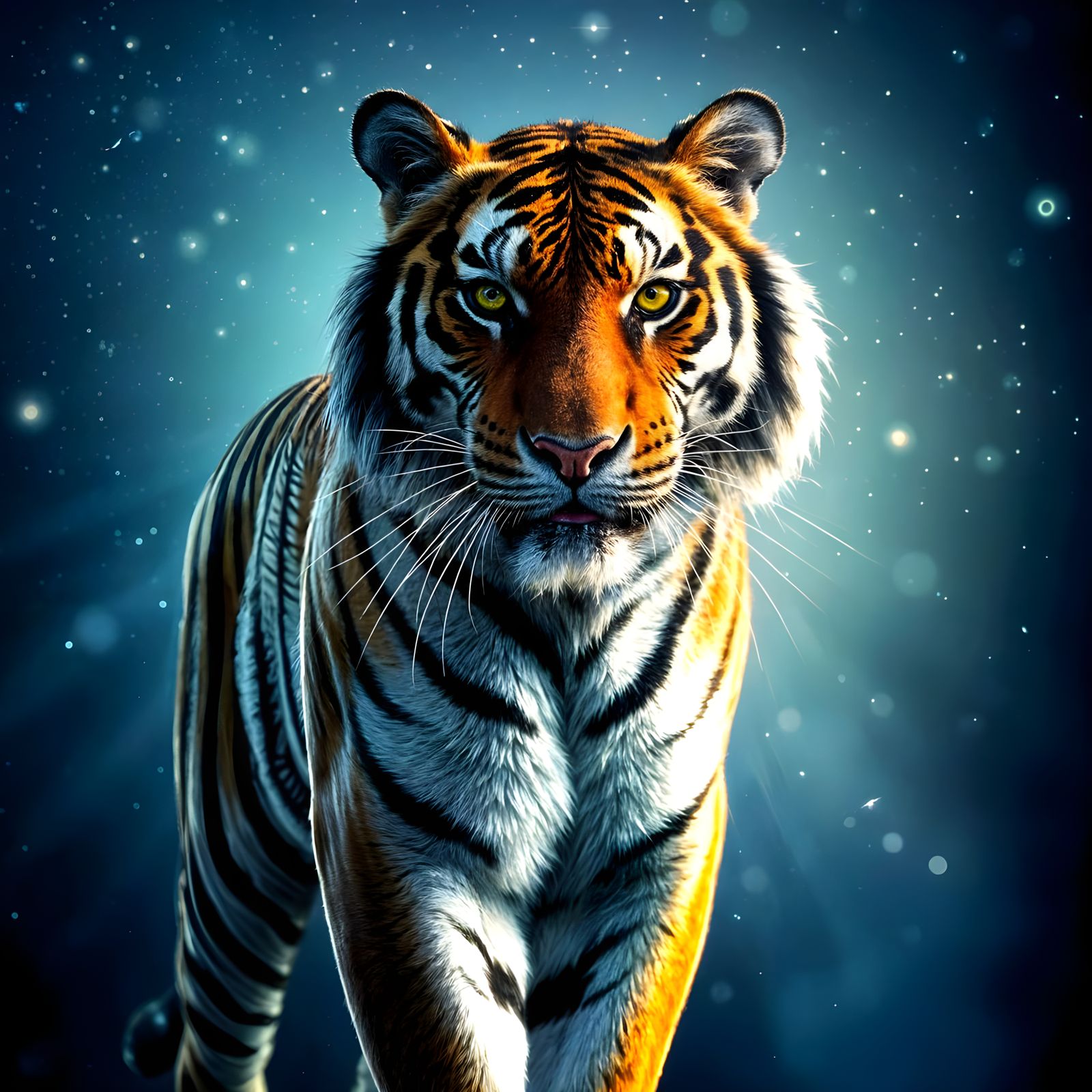 Tiger Under Starlit Night in Cinematic Style