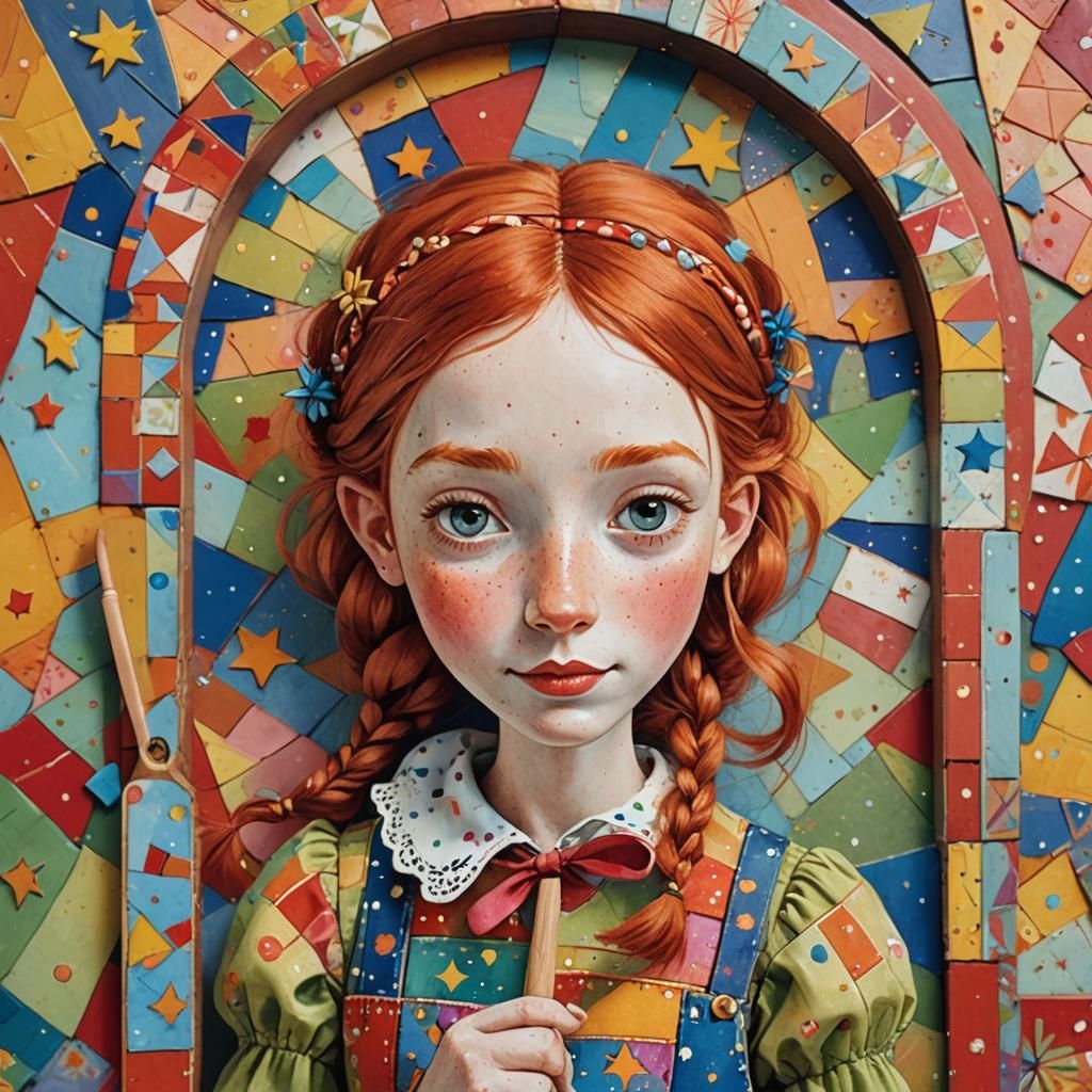 Pippi Longstocking Portrait in Folk Art Style