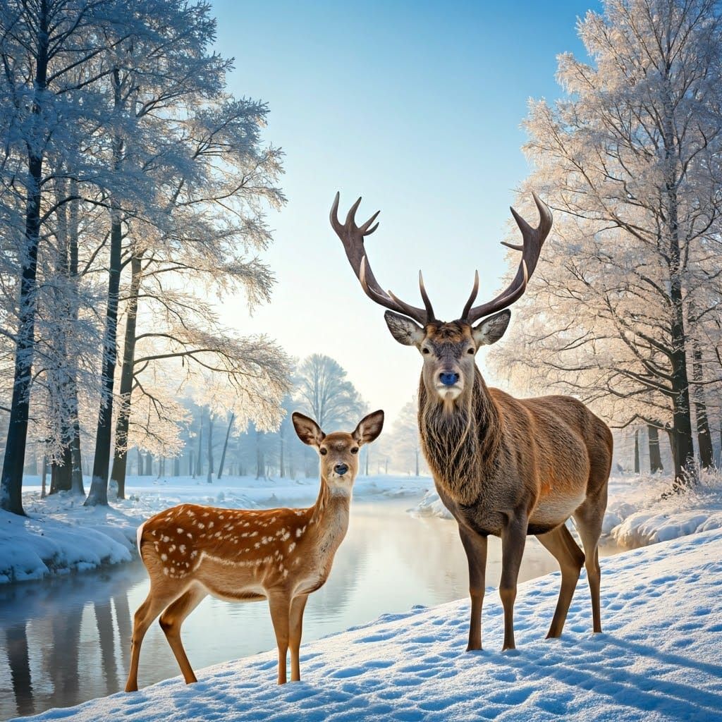 Majestic Deer in Winter Wonderland