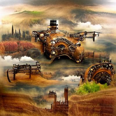 Detailed Steampunk Landscape with Intricate Mechanisms
