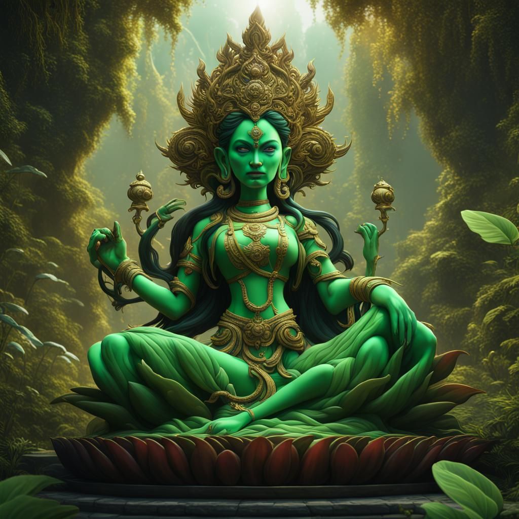 Green Tara Detailed Matte Painting in Deep Color