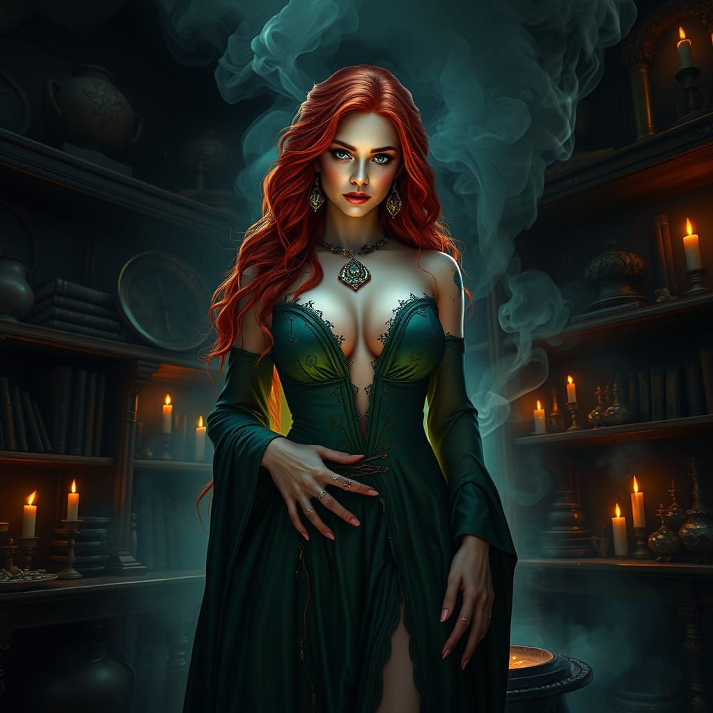 Sorceress Conjures Dark Magic in a Whimsical, Fantasy Labora...