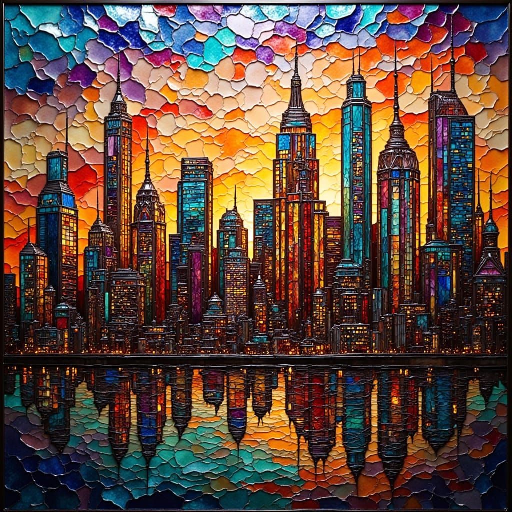 City Skyline in Vibrant 3D Stained Glass