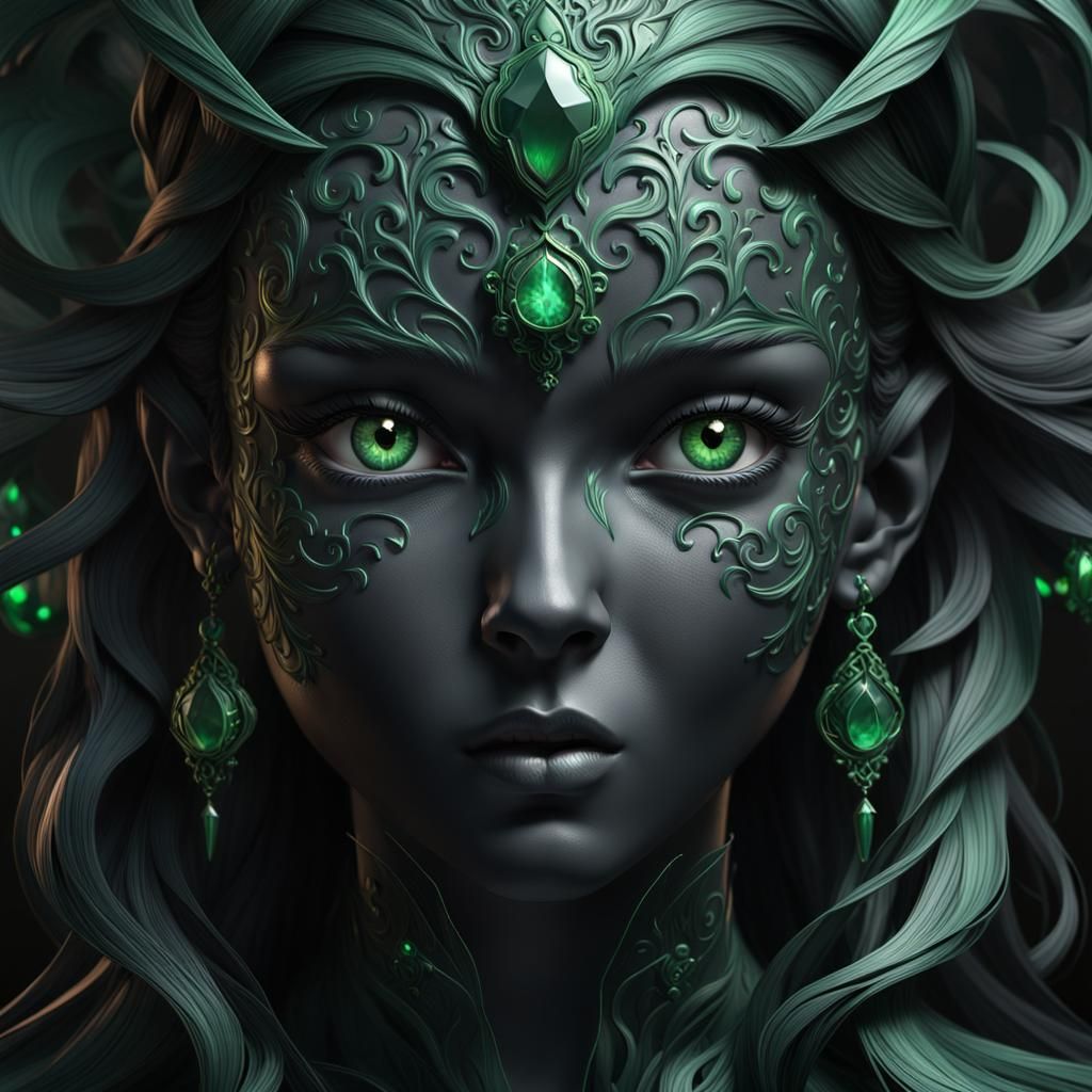 Black Porcelain Shadow Spirit Portrait in 8K