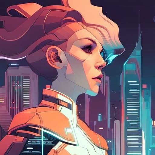 Cyberpunk Woman Portrait in Dimly Lit City