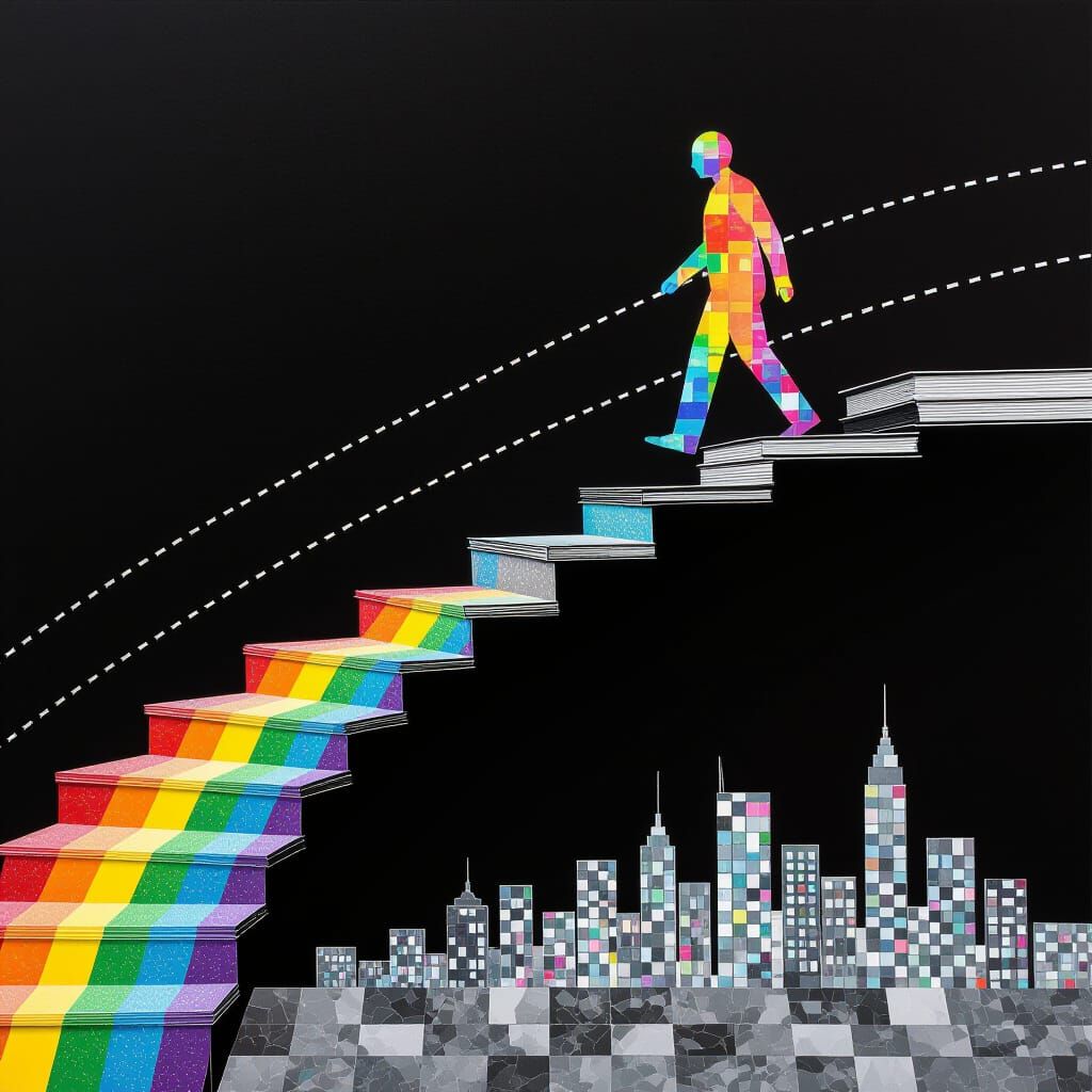 Minimalist Zig-Zag Staircase on Black Matte Paper