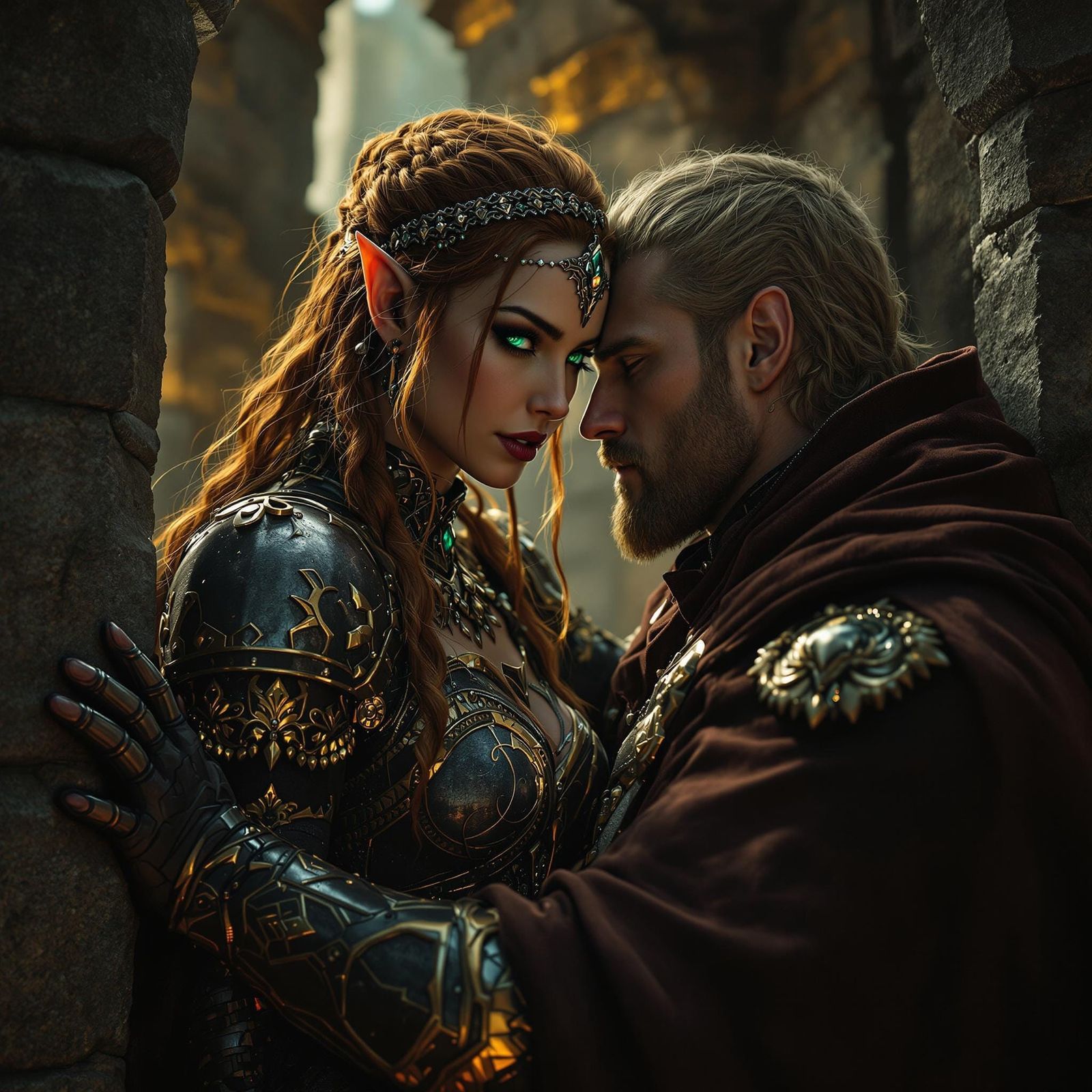 Fantasy Warrior Tenderly Assists Elf-Prince in Daring Escape