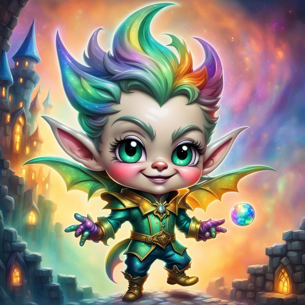 Adorable Chibi Goblin Bard Singing in Castle