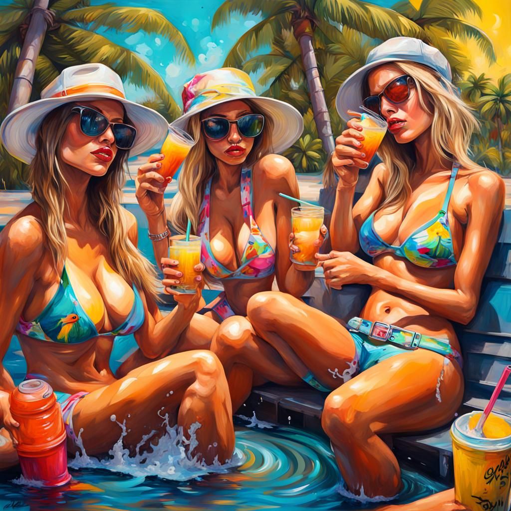 Tropical Beach Scene in Graffiti Art Style